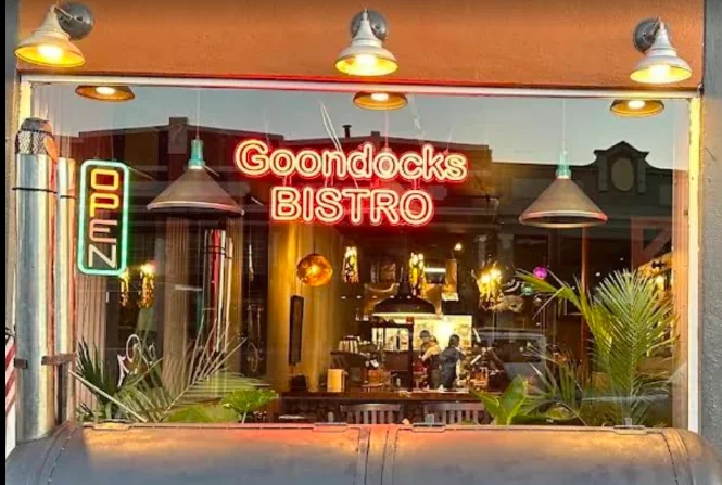 Goondocks Bistro neon sign in the front window